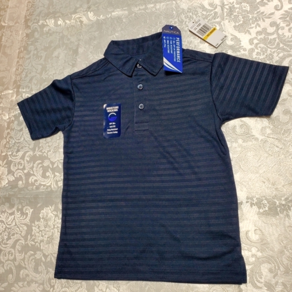 NWT Nautica School Uniform Boys' Active Short Sleeve Polo Shirt, Button Closure